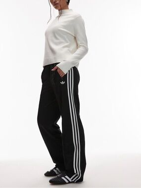 adidas Y2K Black Track Pants with White Side Stripes and side zip unisex Small